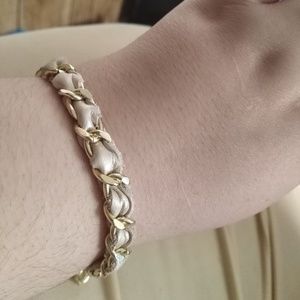 genuine leather and gold chain bracelet